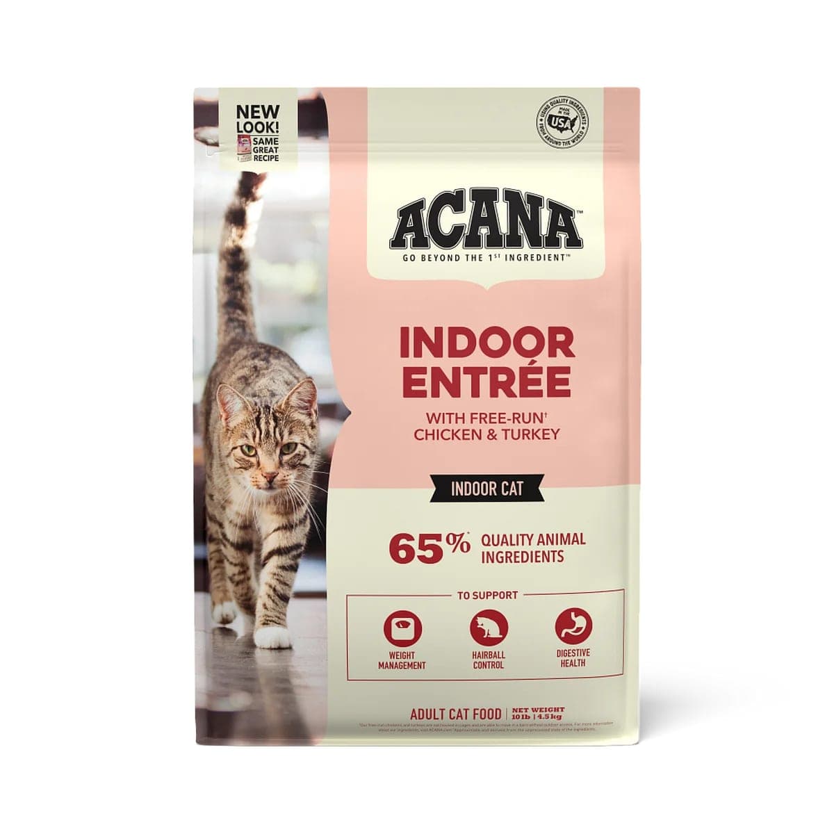 Alimento seco para gatos adultos Indoor Entrée, pollo, pavo y arenque, 4,5 kg
