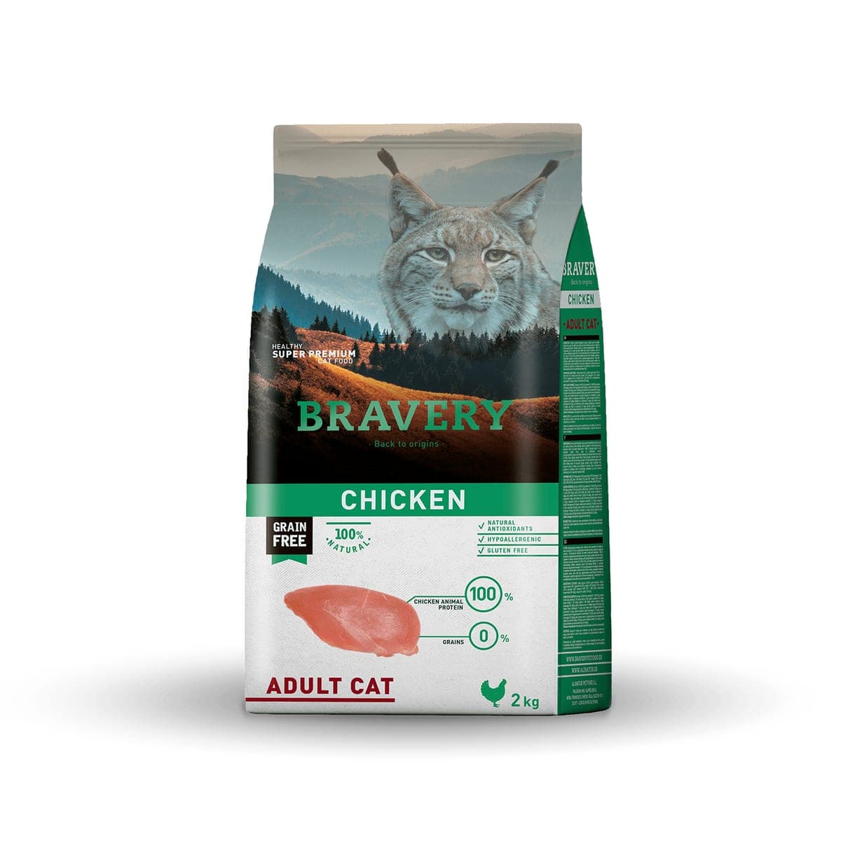 Alimento seco de pollo sin cereales para gatos adultos, 2 kg