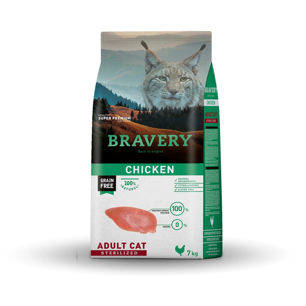 Alimento seco de pollo sin cereales para gatos adultos esterilizados, 7 kg