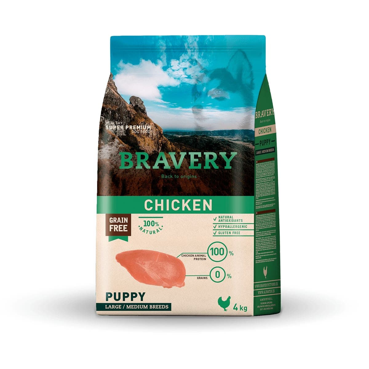 Alimento seco de pollo para cachorros medianos y grandes, 4 kg