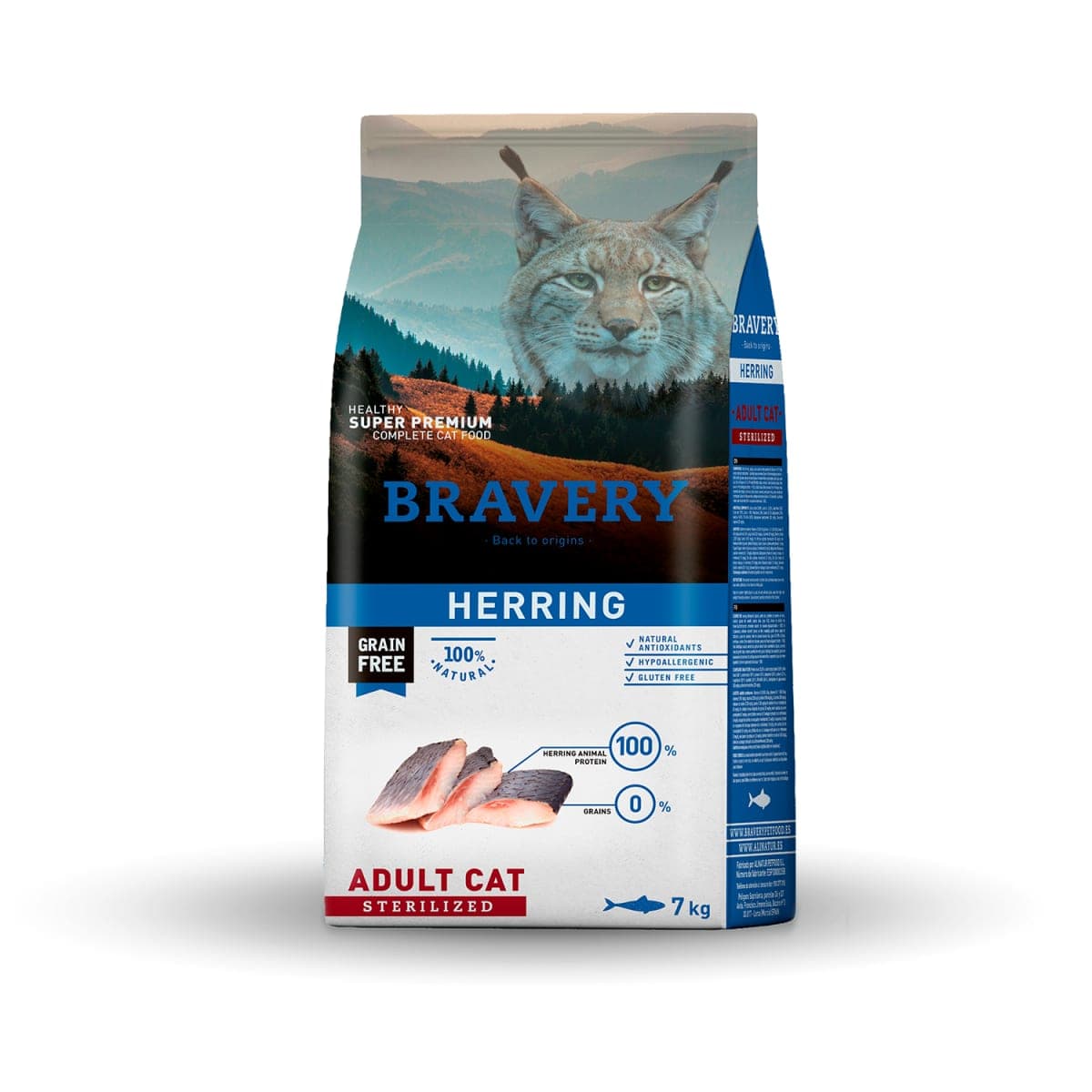 Alimento seco de arenque sin cereales para gatos adultos esterilizados, 7 kg