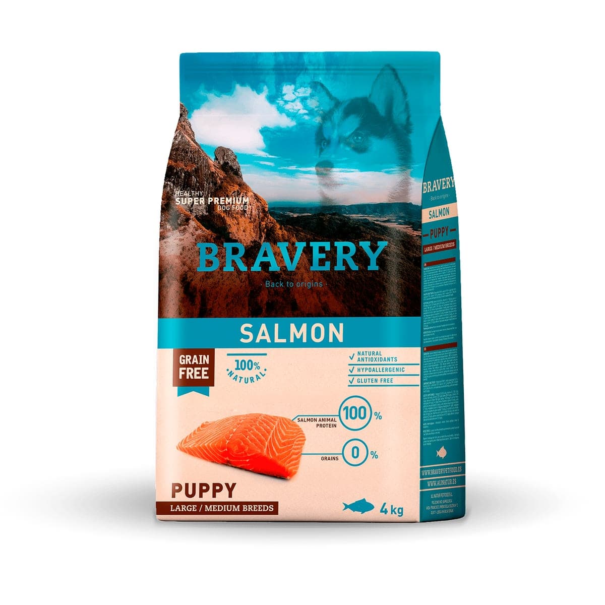 Alimento seco de salmón para cachorros medianos y grandes, 4 kg