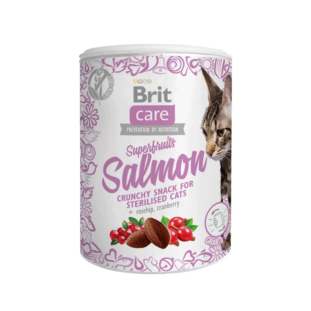 Snack crujiente Superfruits de salmón para gatos esterilizados, 100 g