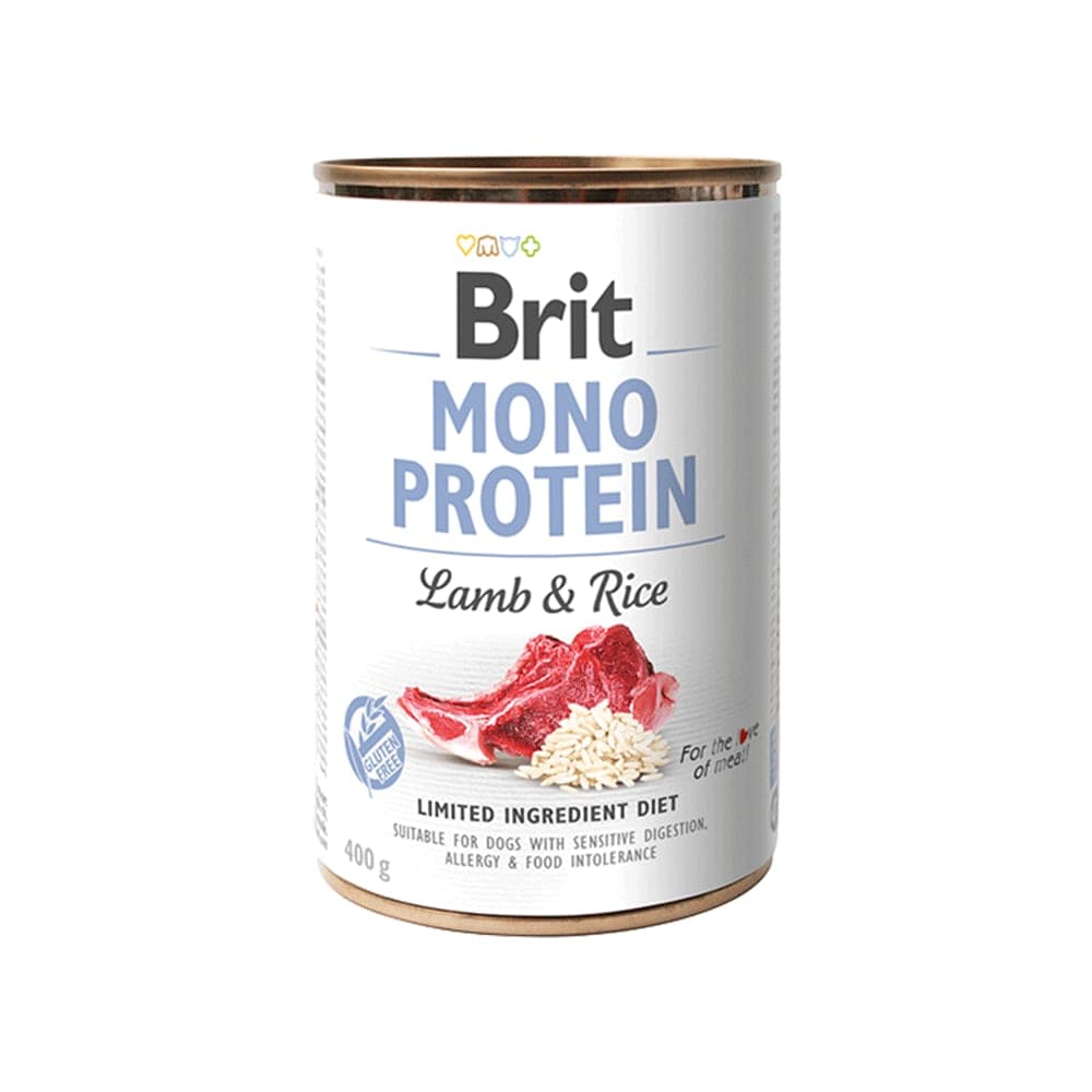 Alimento húmedo en lata Mono Protein para perros adultos, cordero con arroz, 400 g