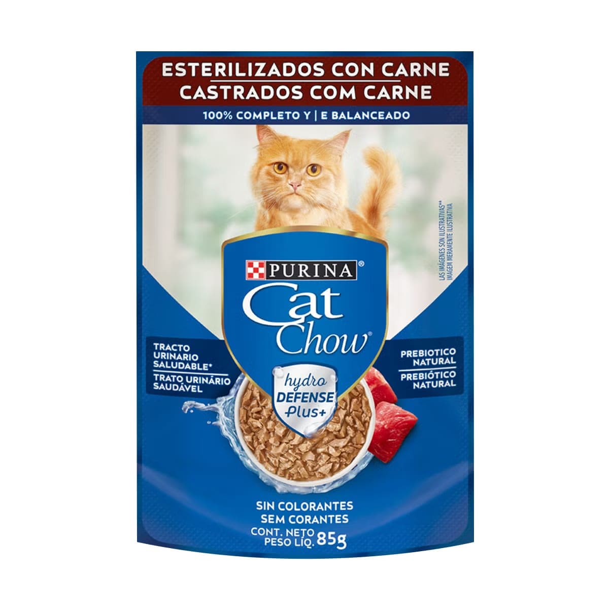Alimento húmedo para gatos adultos esterilizados con carne, sobre de 85 g