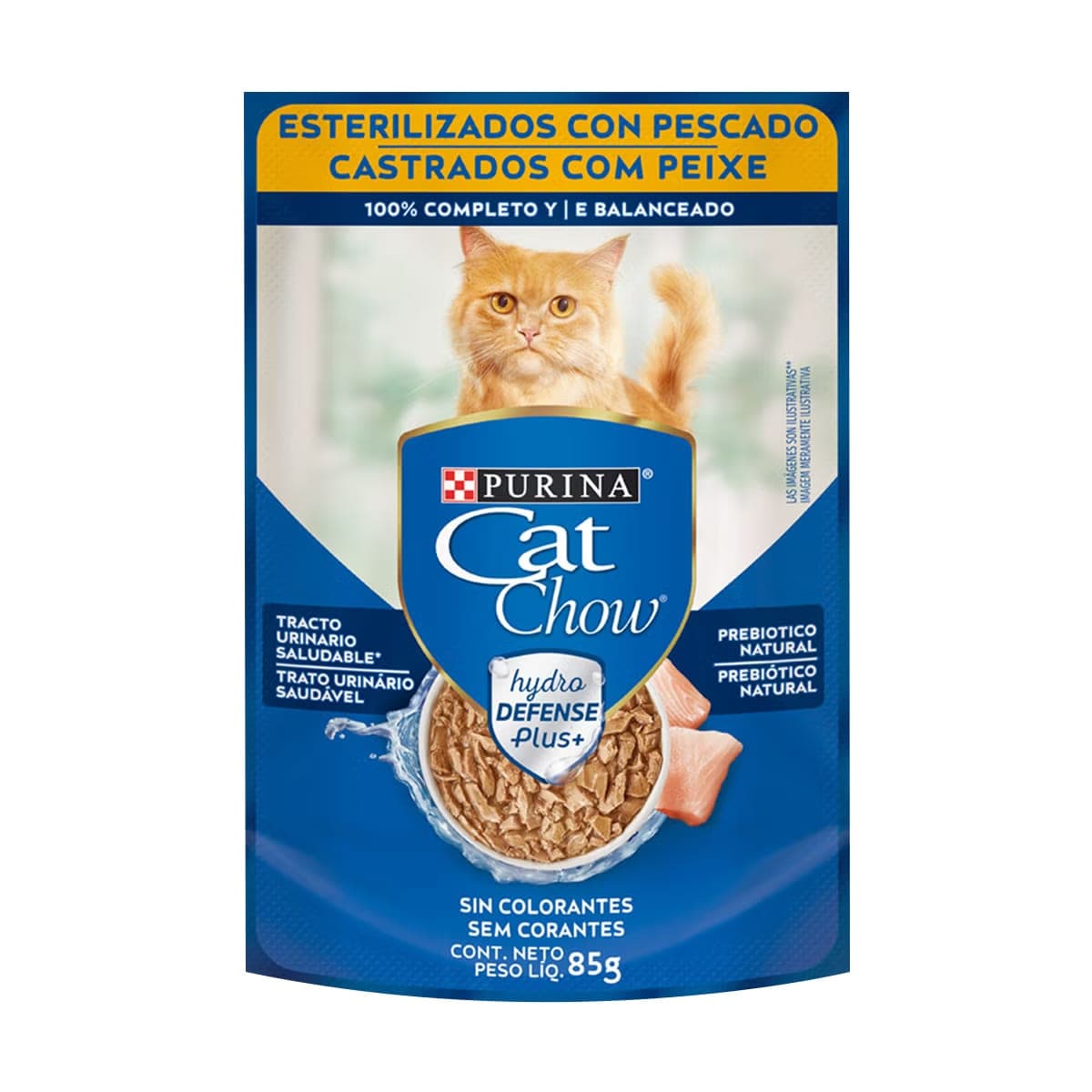 Alimento húmedo para gatos adultos esterilizados con pescado, sobre de 85 g