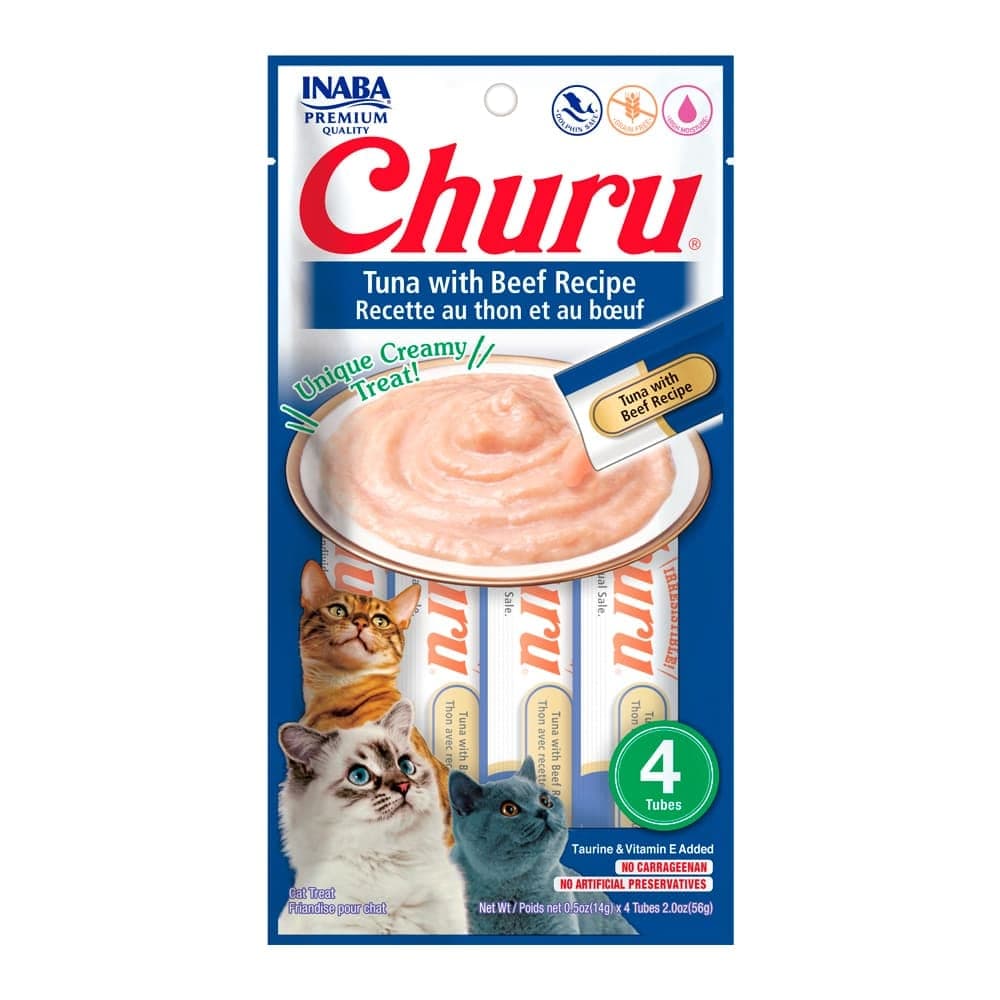 Snack cremoso Churu de atún con carne, 4 tubos