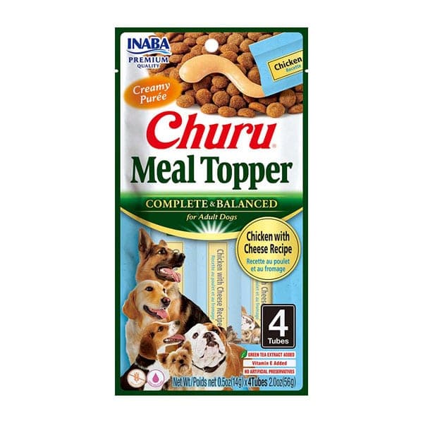 Topper cremoso Churu Meal Topper de pollo con queso para perros, 4 tubos