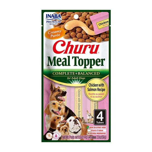 Topper cremoso Churu Meal Topper de pollo con salmón para perros, 4 tubos