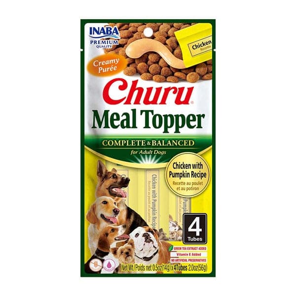 Topper cremoso Churu Meal Topper de pollo con zapallo para perros, 4 tubos