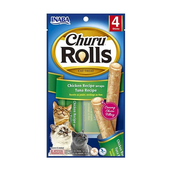 Bastones blandos Churu Rolls de pollo con atún, 4 unidades
