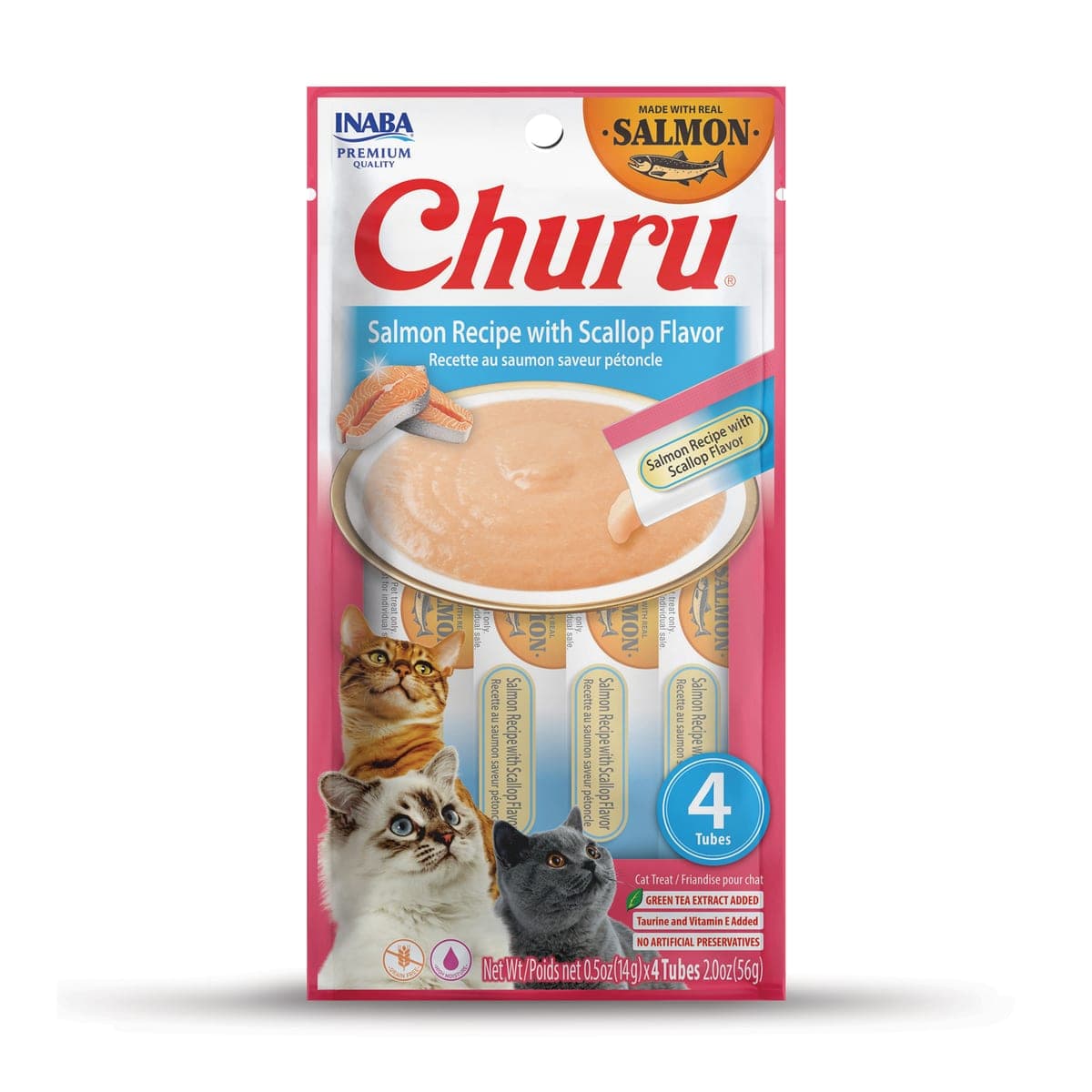 Snack cremoso Churu de salmón con sabor a ostión, 4 tubos