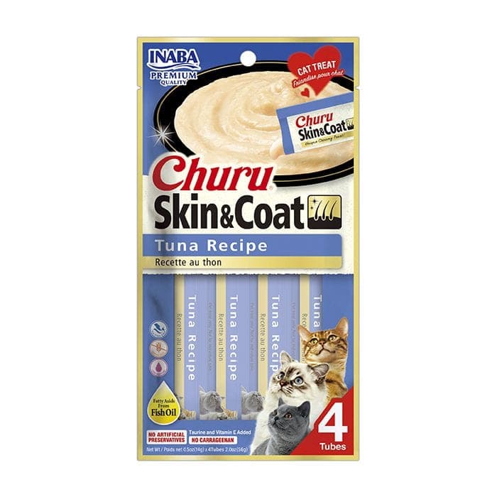 Snack cremoso Churu Skin&Coat de atún, 4 tubos