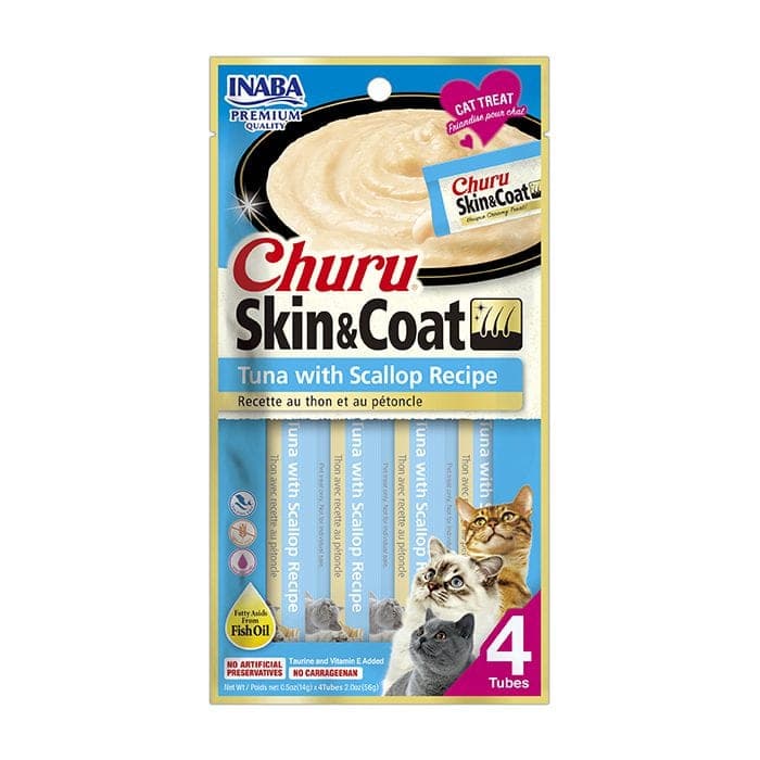 Snack cremoso Churu Skin&Coat de atún con ostión, 4 tubos