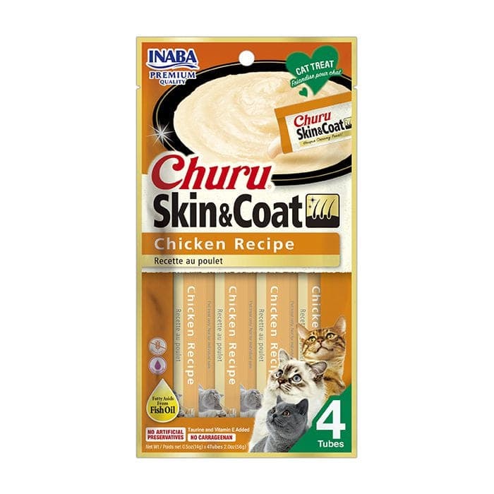 Snack cremoso Churu Skin&Coat de pollo, 4 tubos
