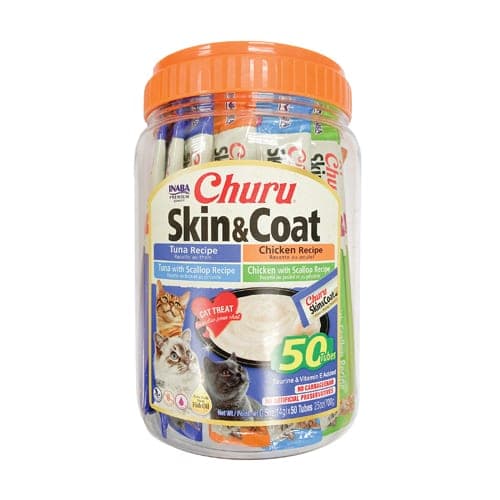 Snack cremoso Churu Skin&Coat variedades de atún y pollo, 50 tubos