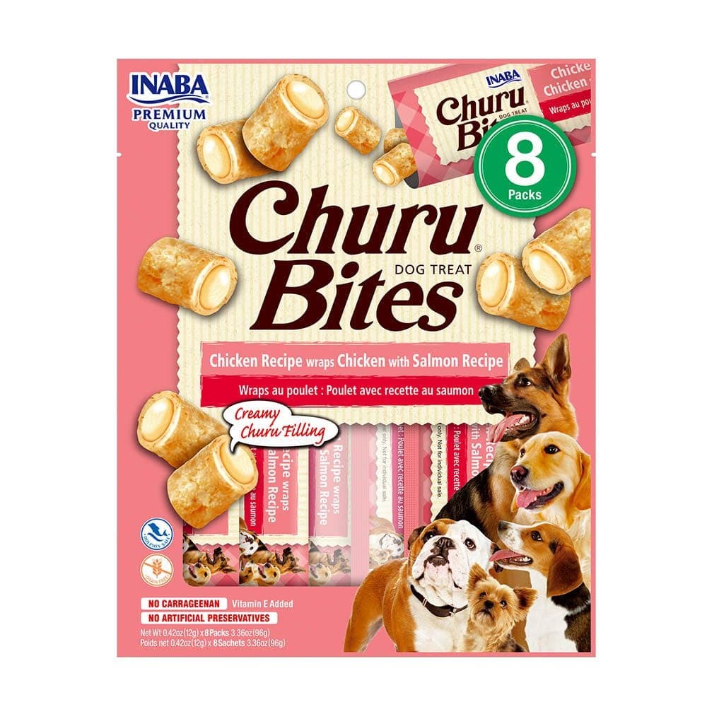 Bocados rellenos Dog Churu Bites de pollo con salmón, 8 sobres