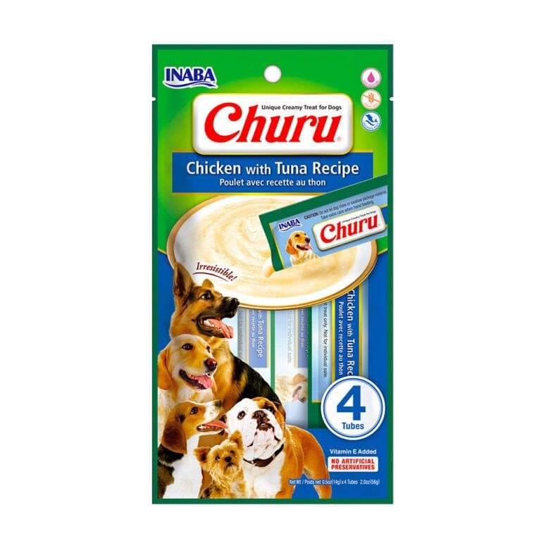 Snack cremoso Dog Churu de pollo con atún, 4 tubos