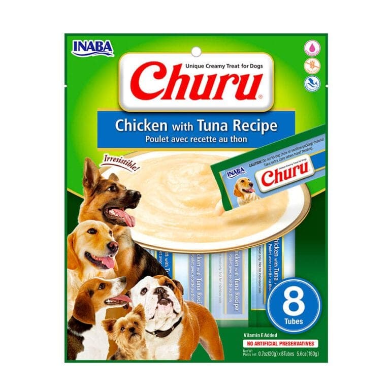 Snack cremoso Dog Churu de pollo con atún, 8 tubos