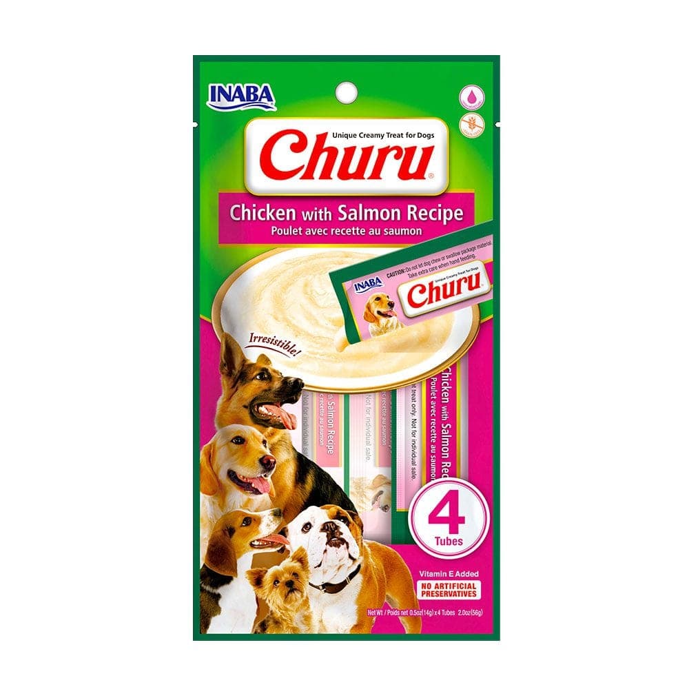 Snack cremoso Dog Churu de pollo con salmón, 4 tubos