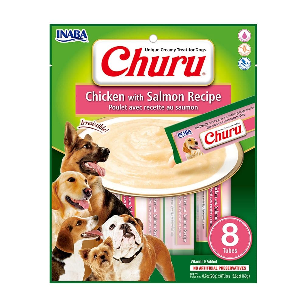 Snack cremoso Dog Churu de pollo con salmón, 8 tubos