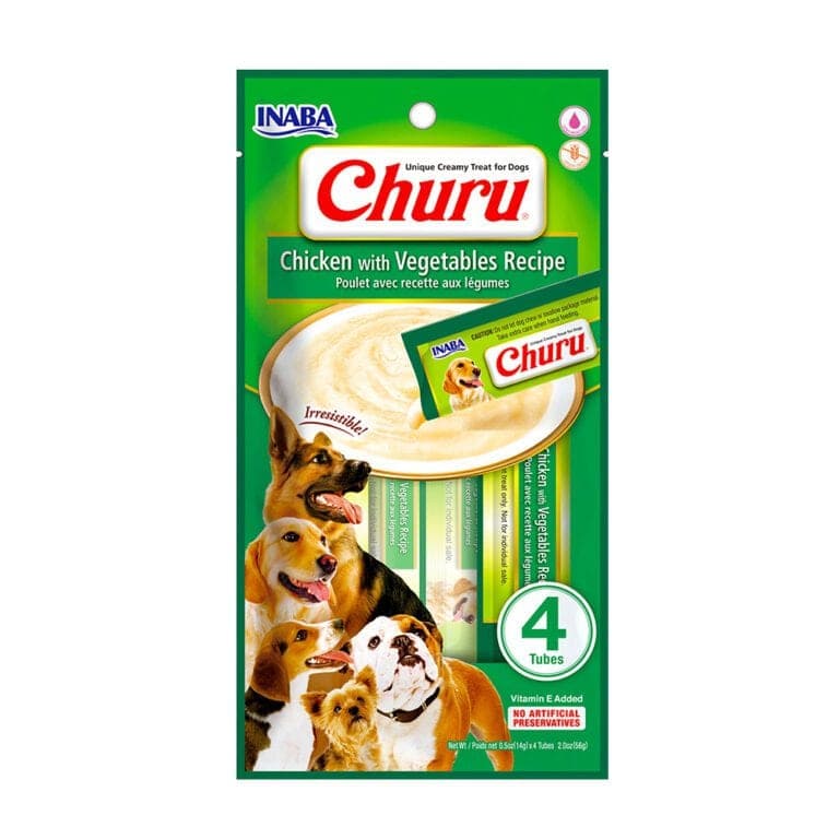 Snack cremoso Dog Churu de pollo con vegetales, 4 tubos