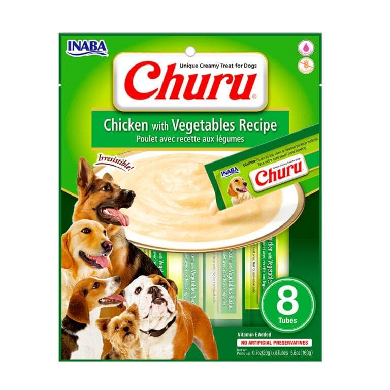 Snack cremoso Dog Churu de pollo con vegetales, 8 tubos