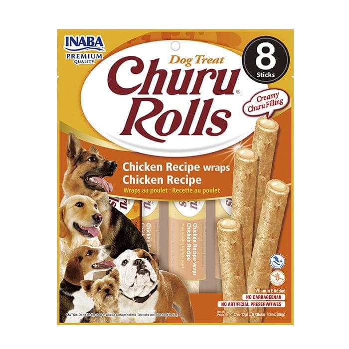 Bastones rellenos Dog Churu Rolls de pollo, 8 unidades