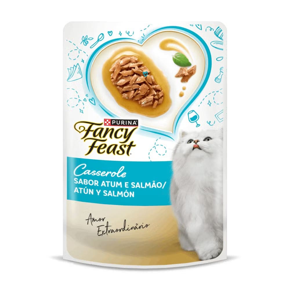 Alimento húmedo para gatos adultos Casserole de atún y salmón, sobre de 85 g