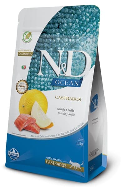 Alimento seco para gatos adultos castrados N&D Ocean, salmón y melón, 1,5 kg