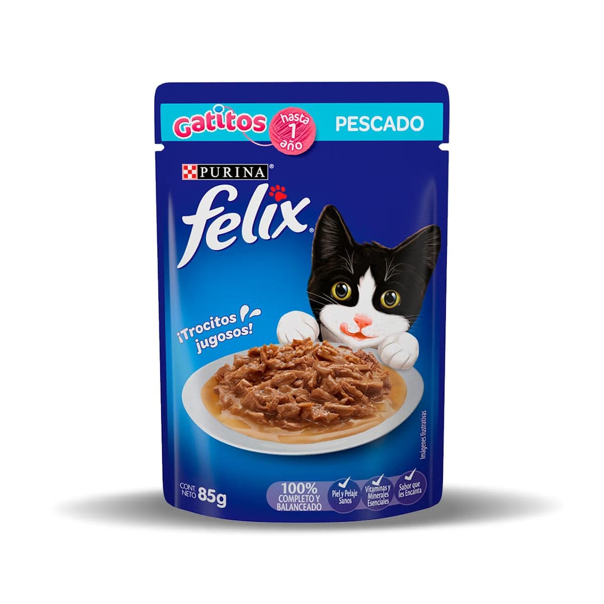 Alimento húmedo para gatitos con pescado en salsa, sobre de 85 g
