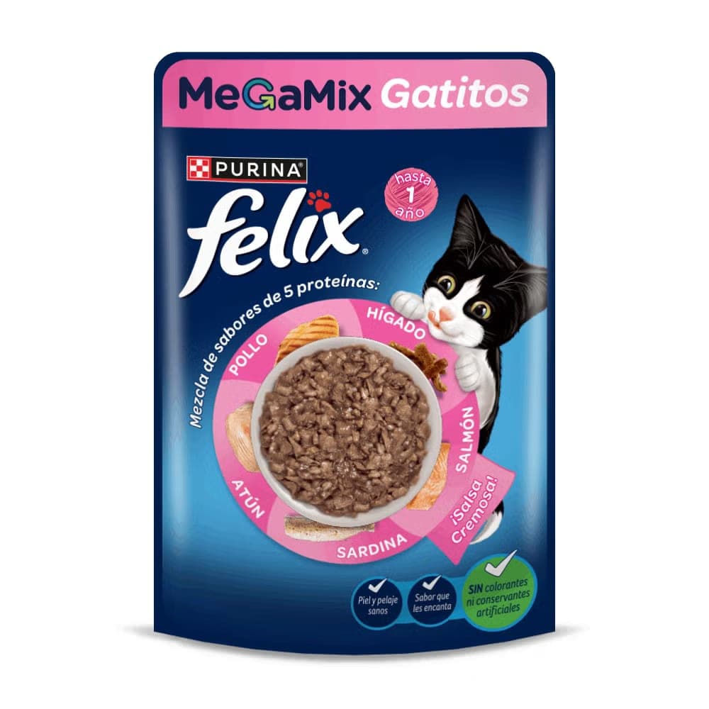 Alimento húmedo para gatitos Megamix, sobre de 85 g