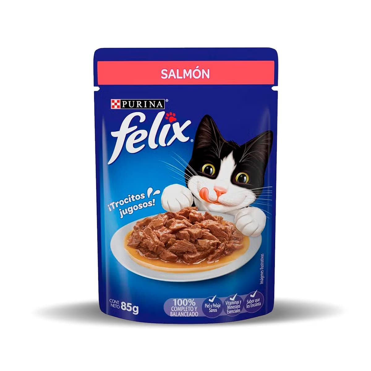 Alimento húmedo para gatos adultos con salmón en salsa, sobre de 85 g