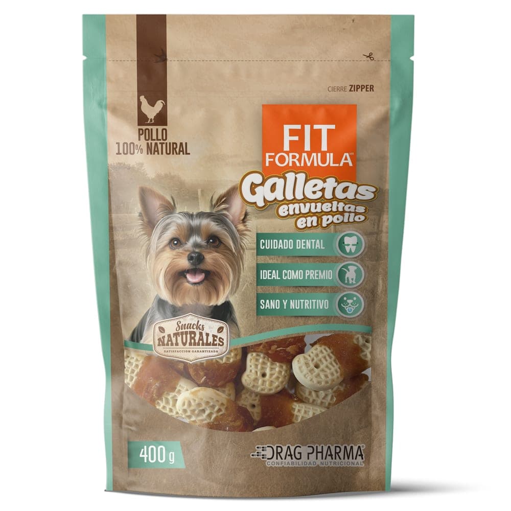 Snack natural de galletas envueltas en pollo para perros, 400 g