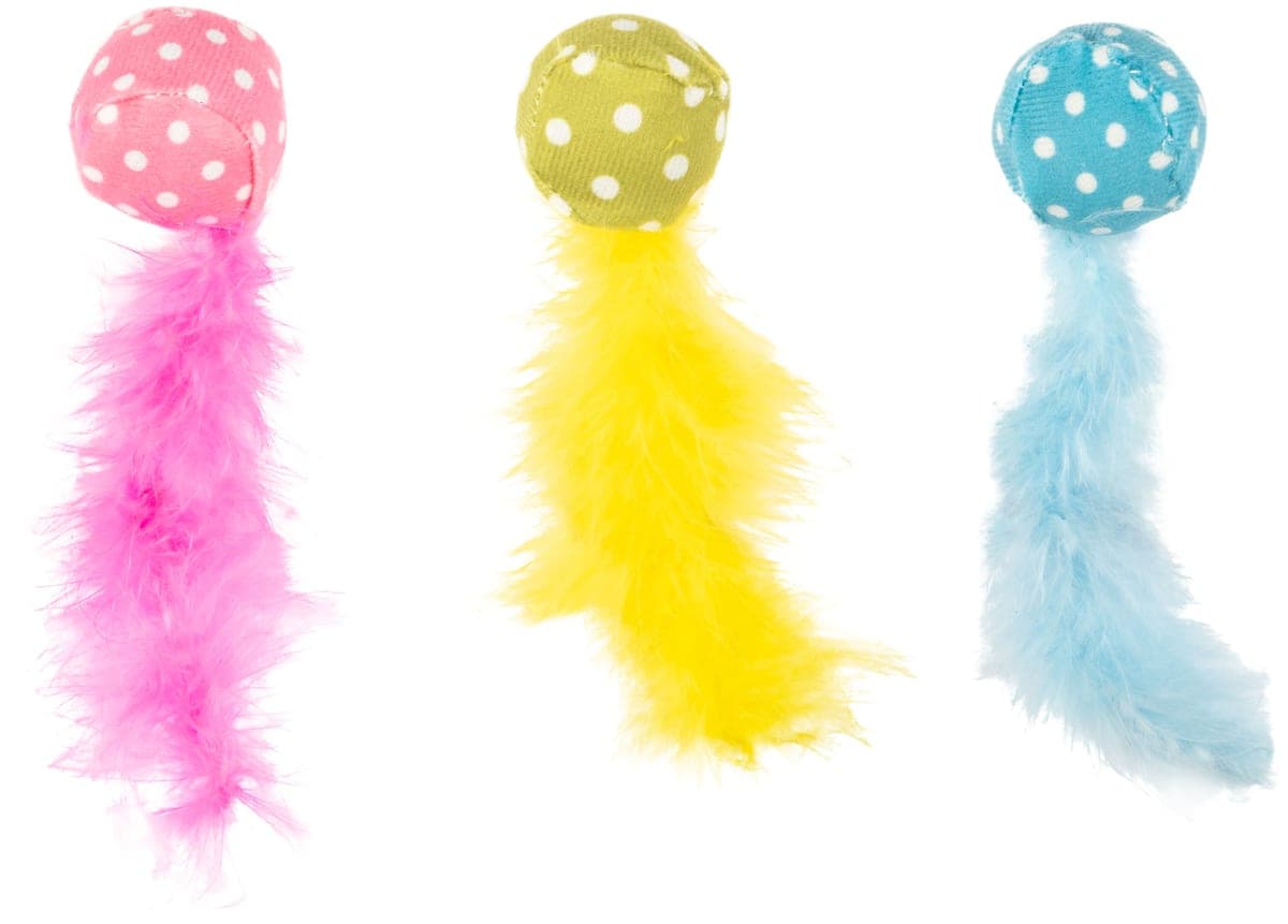 Pelota con lunares y cola de plumas Polka para gatos, 4 cm