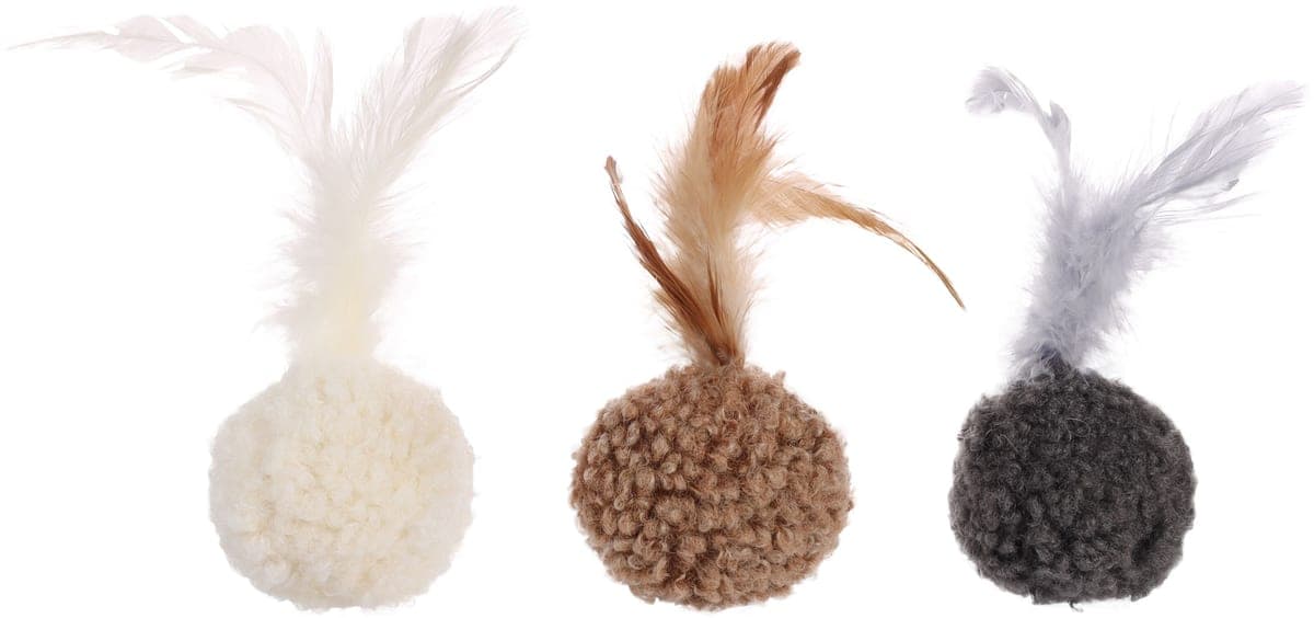 Pelota de peluche con plumas Suava para gatos, 4,5 × 4,5 × 13 cm