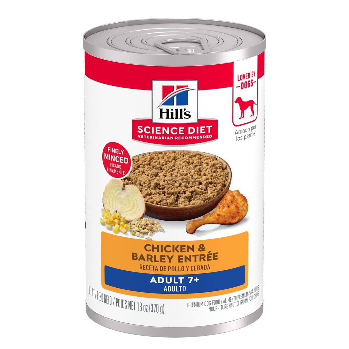 Alimento húmedo para perros senior Science Diet Adult 7+ pollo y cebada, lata de 370 g