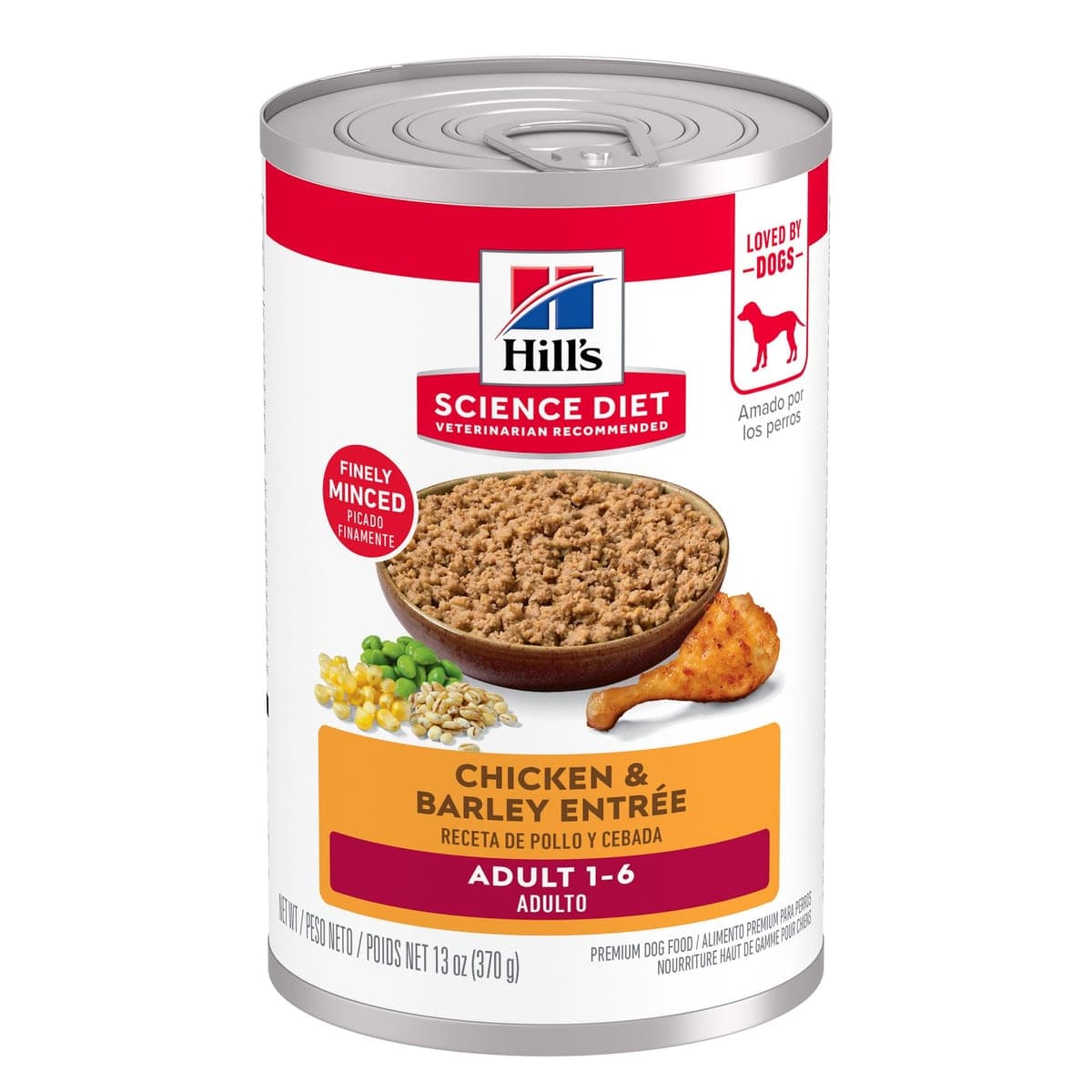 Alimento húmedo para perros adultos Science Diet Adult pollo y cebada, lata de 370 g