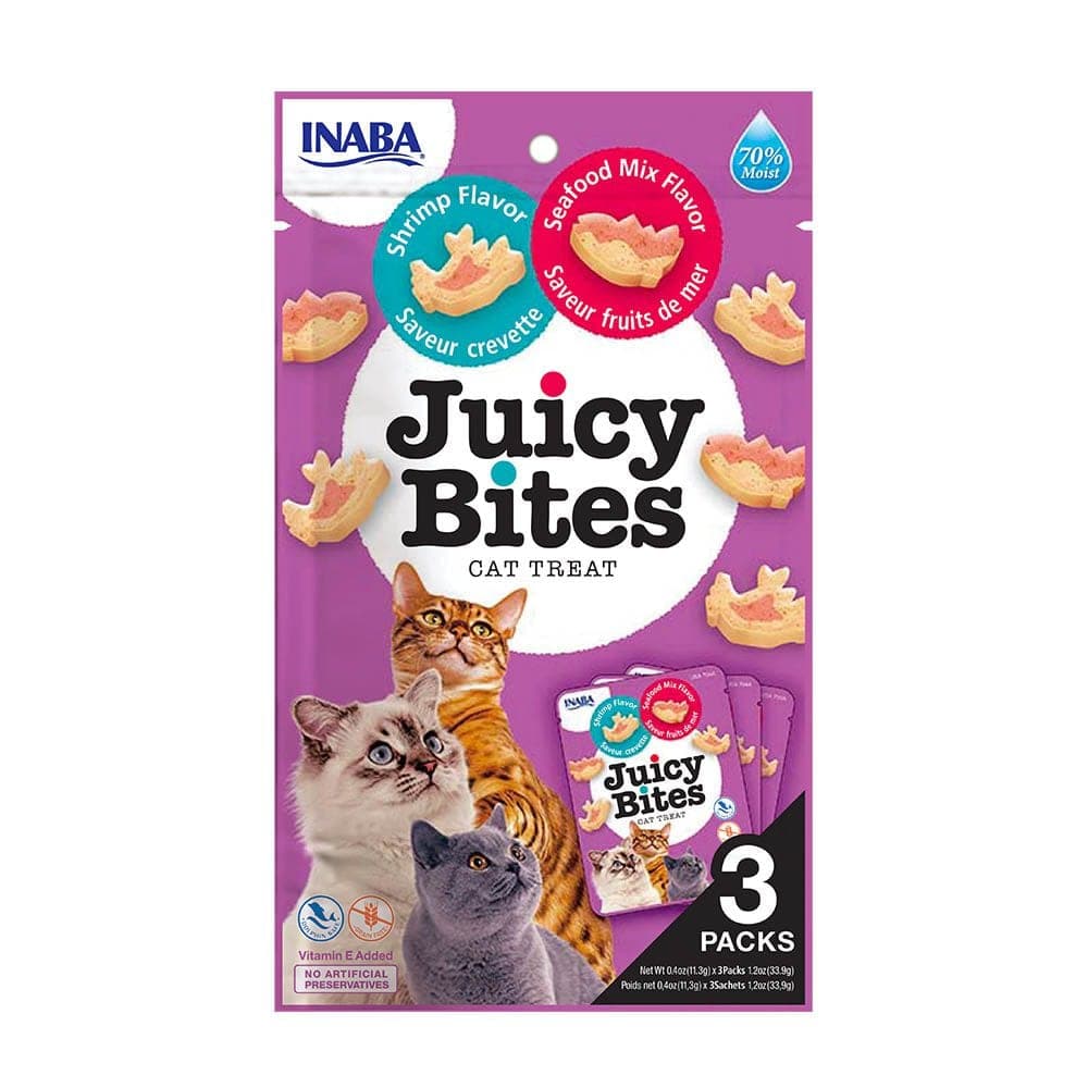 Bocados semihúmedos Juicy Bites de camarón con mariscos, 3 sobres