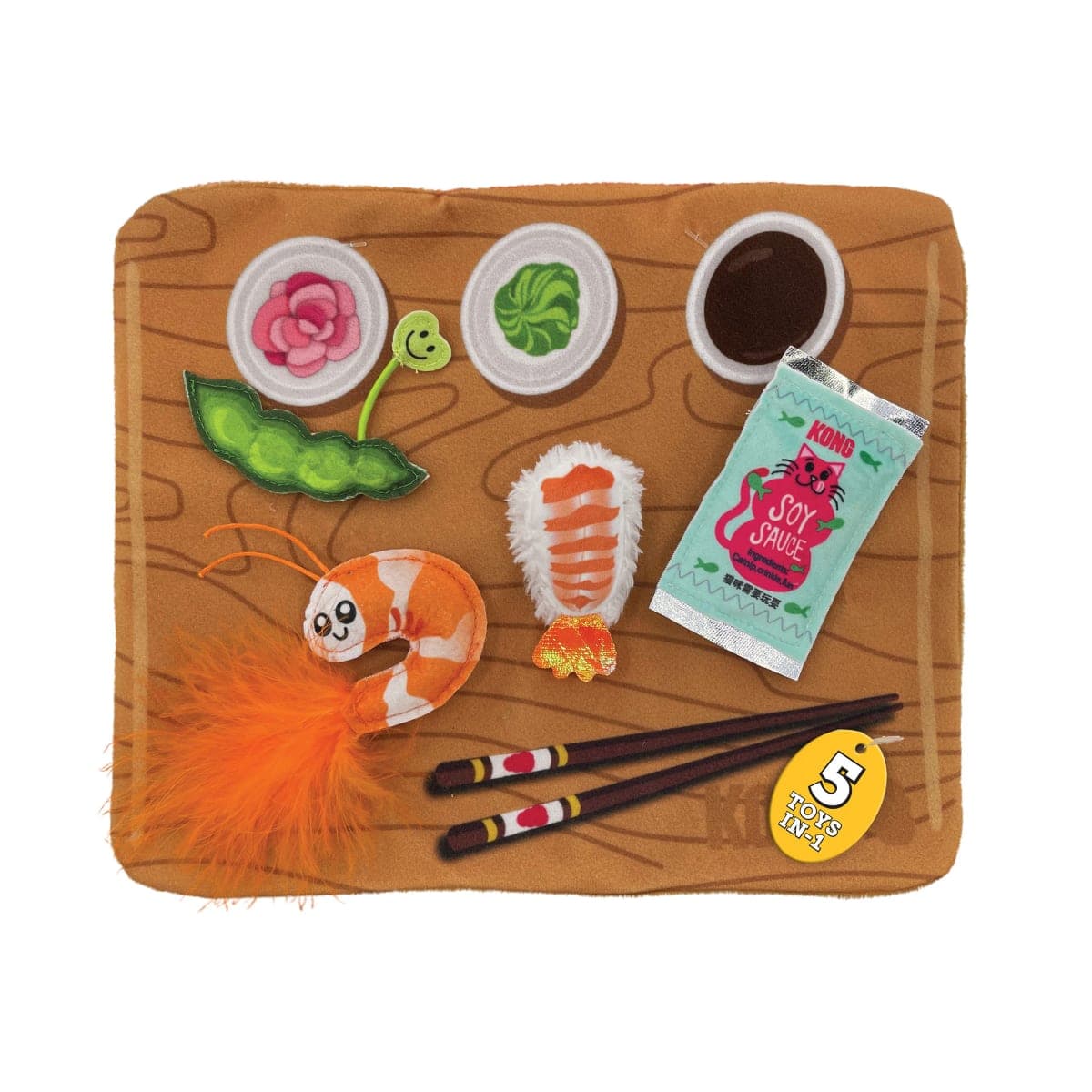 Juguete 5 en 1 Pull-A-Partz Sushi con hierba gatera para gatos, talla única