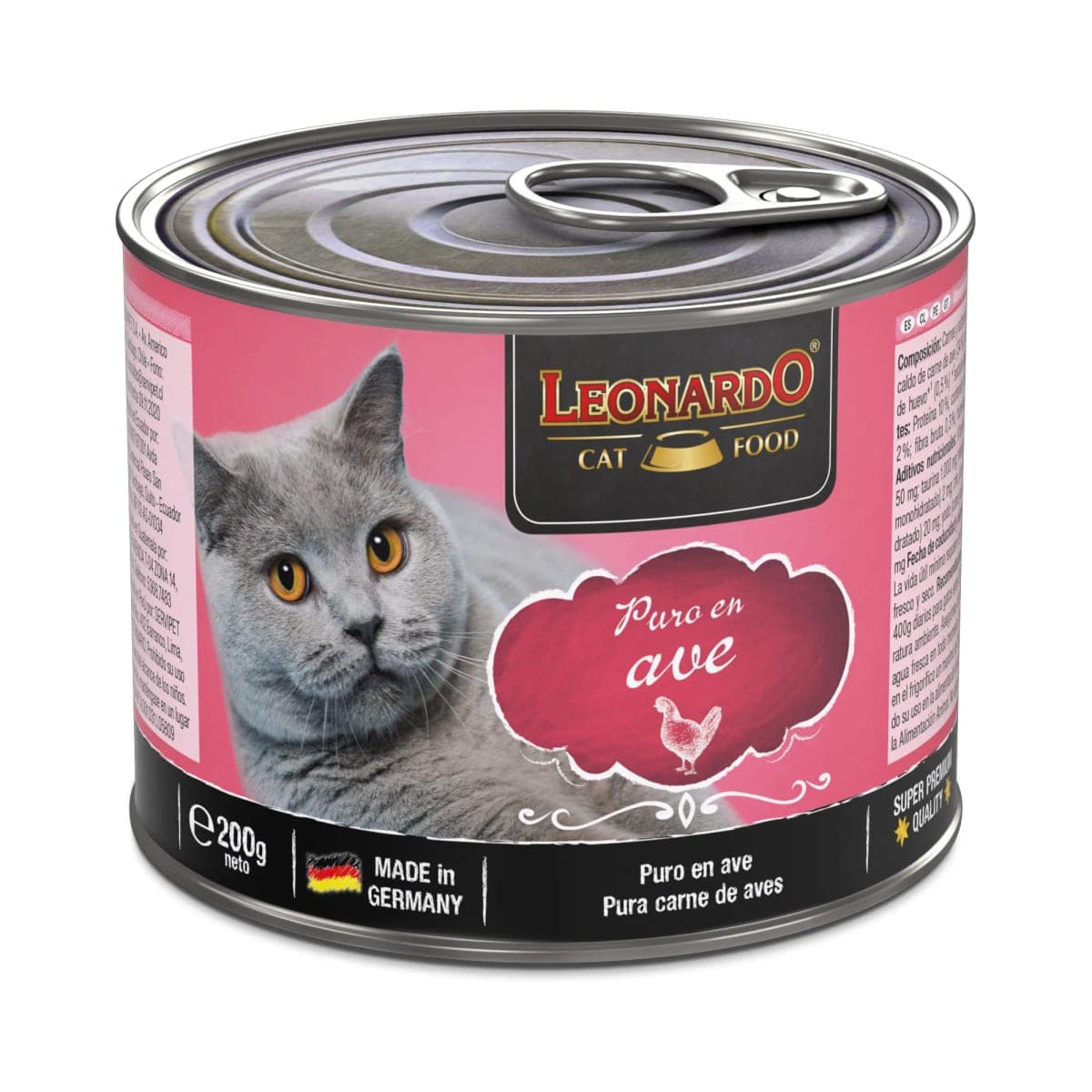 Alimento húmedo Quality Selection para gatos adultos, puro en ave, lata de 200 g