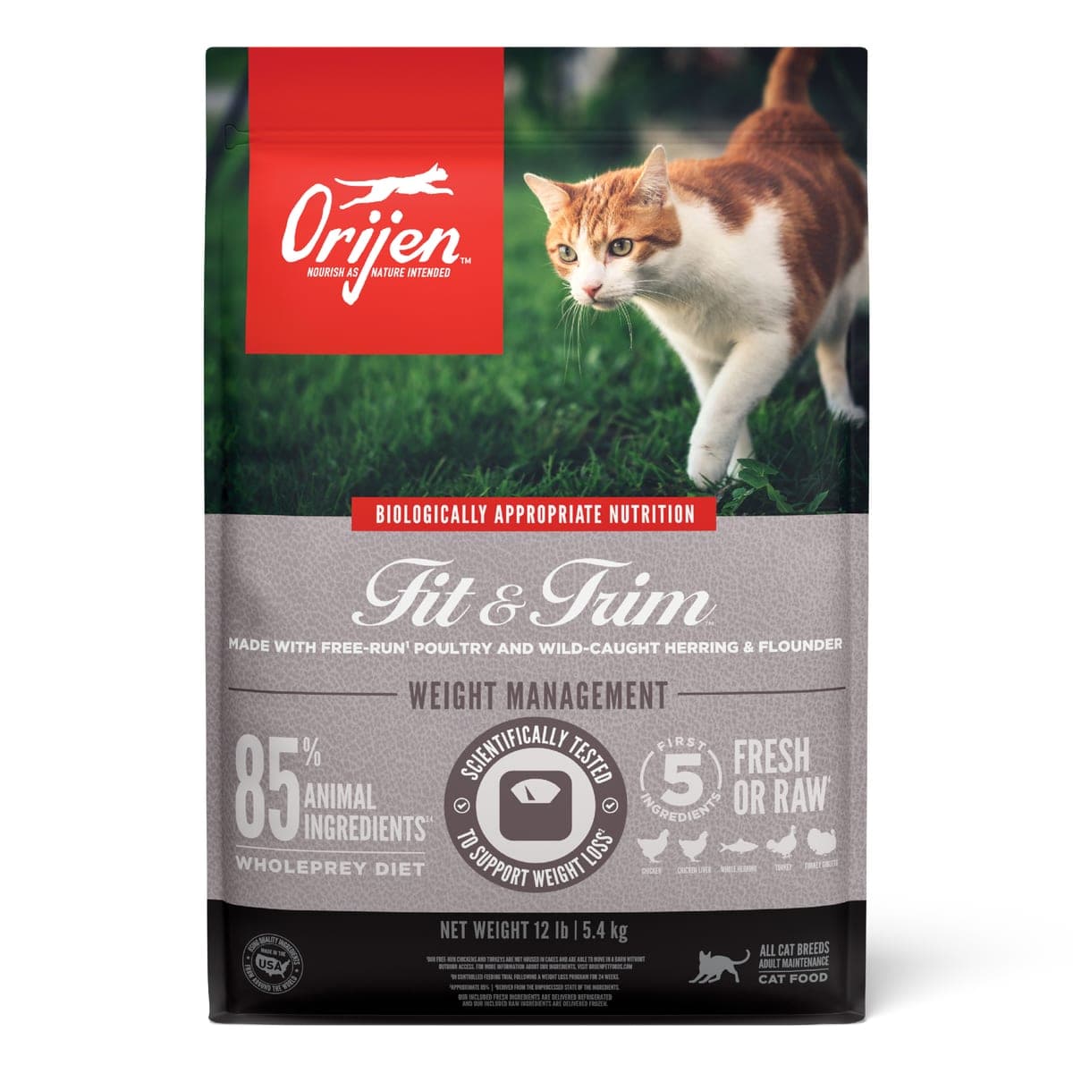 Alimento seco para gatos adultos Fit & Trim, pollo, pavo y pescado, 5,4 kg