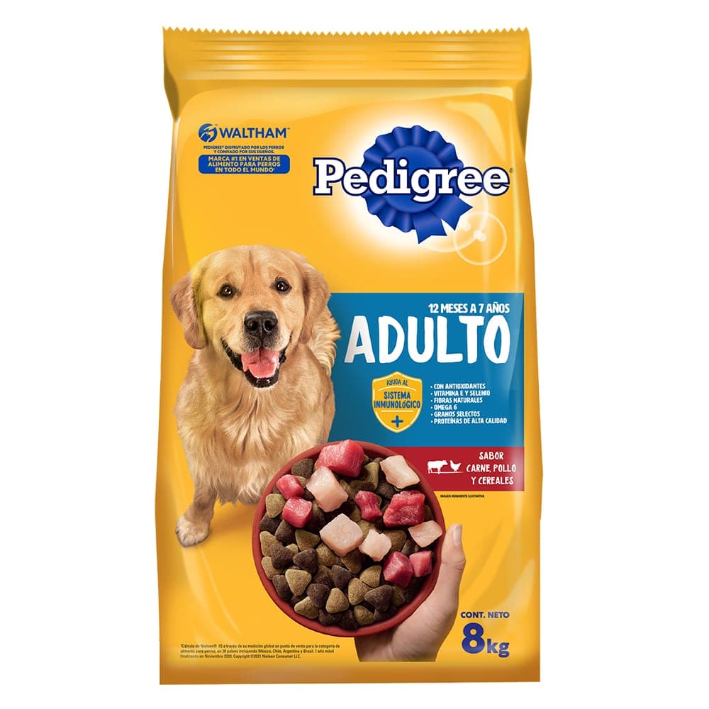 Alimento seco para perros adultos sabor carne, pollo y cereales, 8 kg