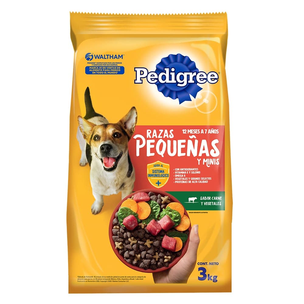 Alimento seco para perros adultos de razas pequeñas sabor carne y vegetales, 3 kg