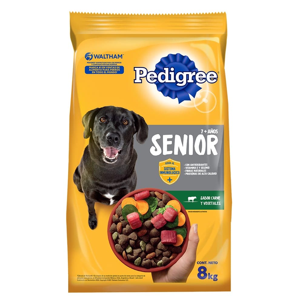 Alimento seco para perros senior de 7 años o más, sabor carne y vegetales, 8 kg