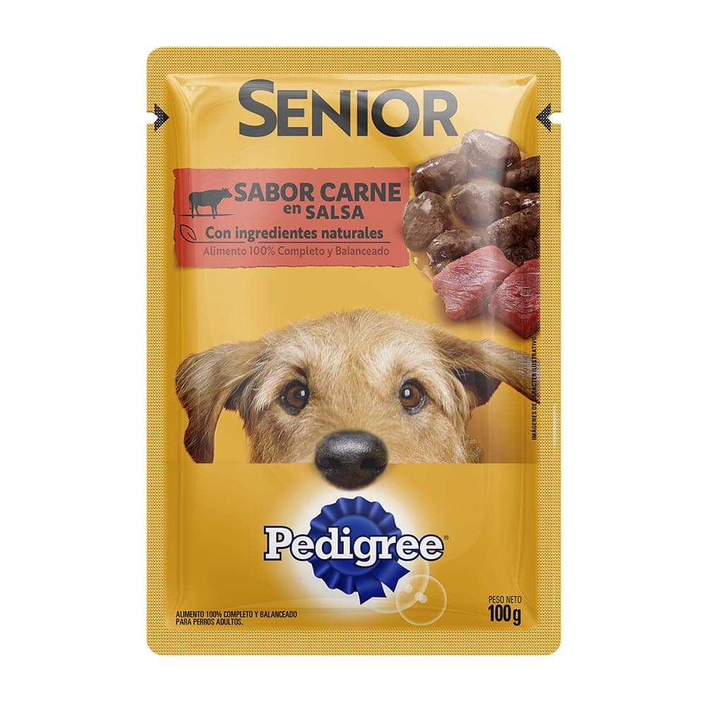 Alimento húmedo en sobre para perros senior, en salsa sabor carne, 100 g