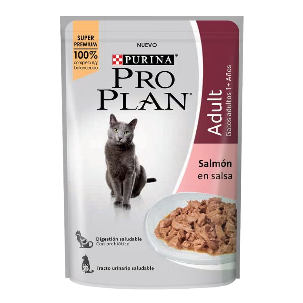 Alimento húmedo para gatos adultos, salmón en salsa, sobre de 85 g
