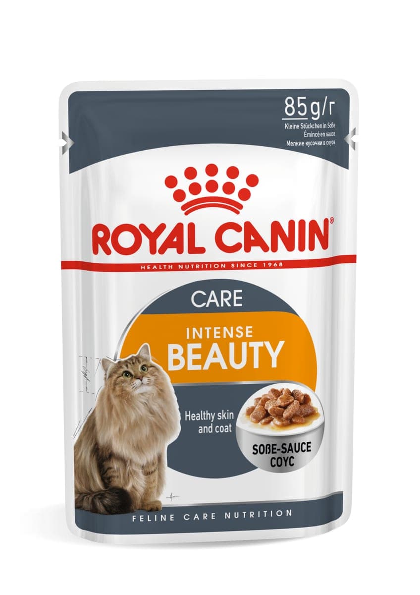 Alimento húmedo para gatos adultos Intense Beauty en salsa, sobre de 85 g