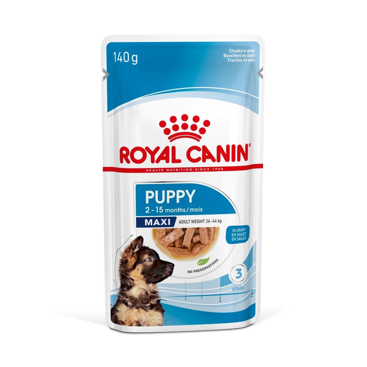 Alimento húmedo en sobre para cachorros de razas grandes Maxi Puppy, 140 g