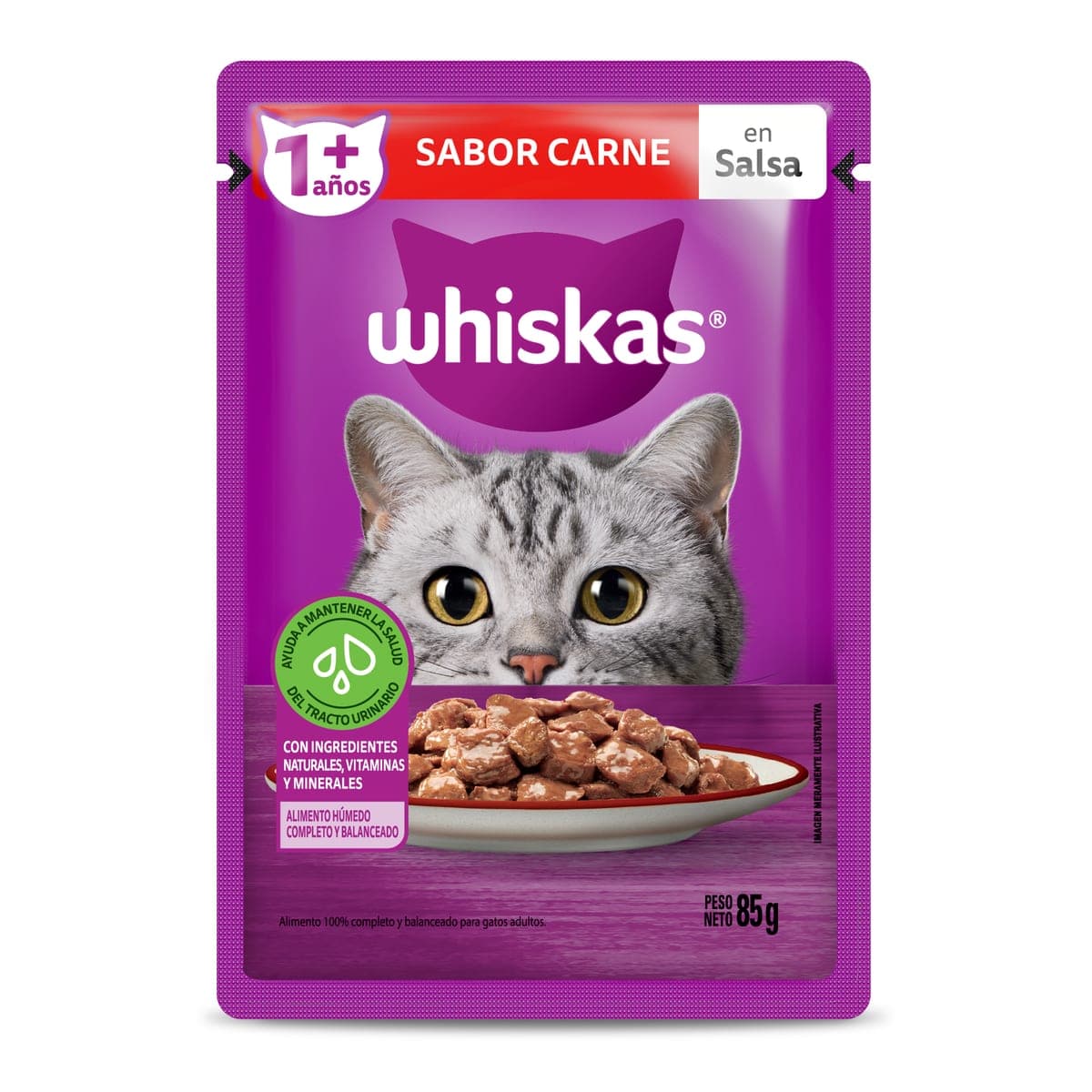 Alimento húmedo para gatos adultos sabor carne en salsa, sobre de 85 g